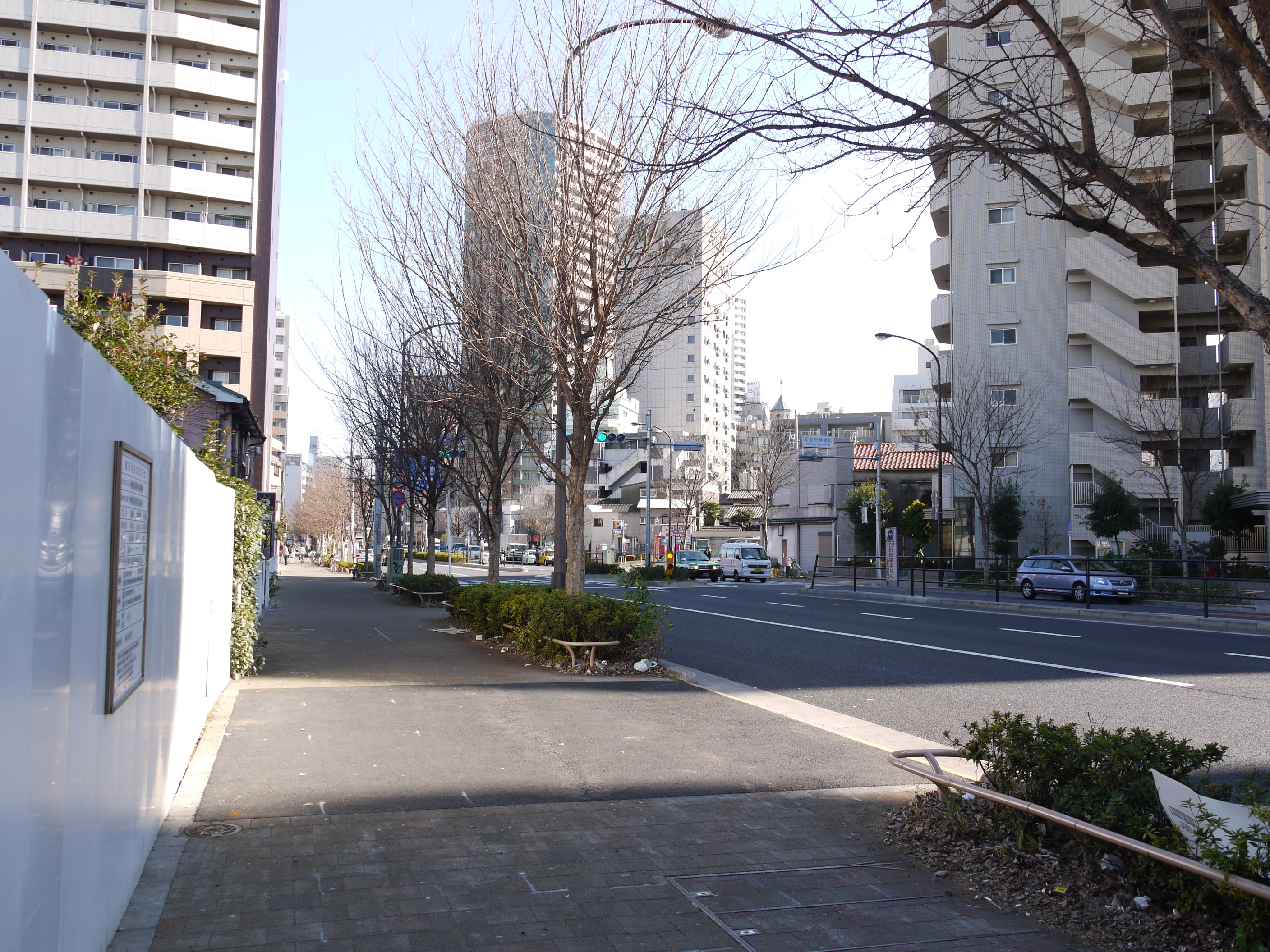 再開発エリア周辺の整備された道路と街並み 